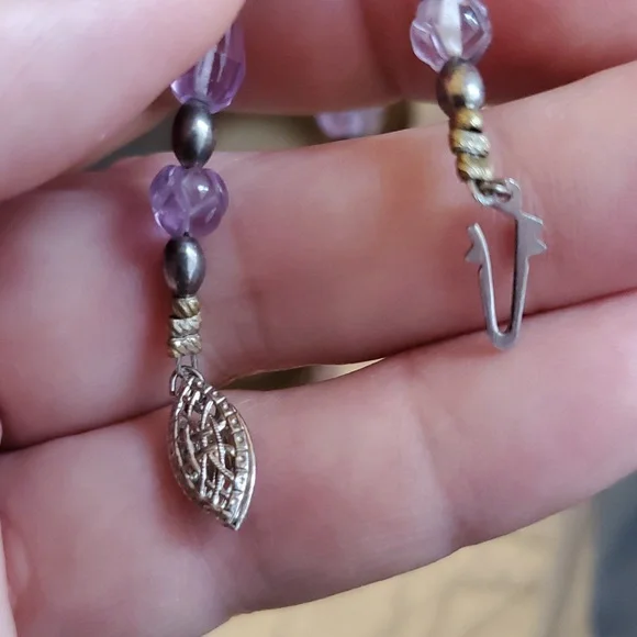 Ametist Genuine Sterling 925°Purple Beaded Necklace And Big Stone CZ